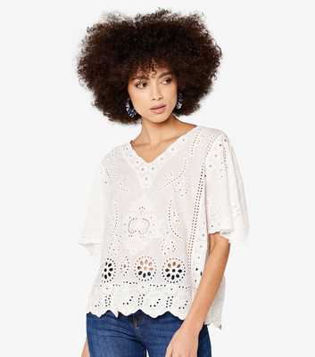 Apricot White Embroidered Top 