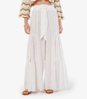 Apricot Cream Tiered Wide Leg Trousers
