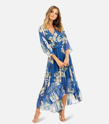 Yumi Blue Floral Print Tiered Kimono Midi Dress