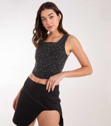 Pink Vanilla Black Diamanté Crop Top 