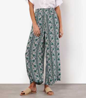 Apricot Pale Blue Abstract Print Wide Leg Trousers
