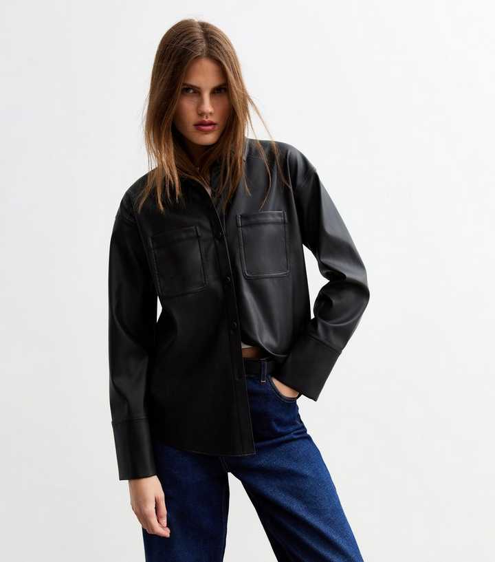 Faux Leather Ladies Leather Shirt Faux Leather Shirt Jacket Calvin