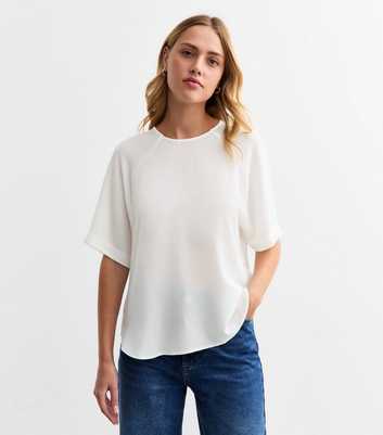 Off White Raglan Sleeve Woven Top