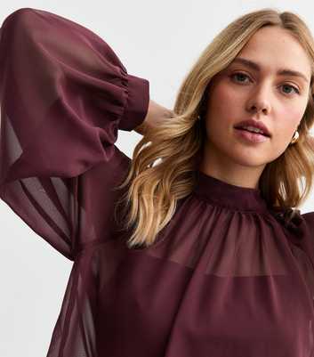 Burgundy Chiffon High Neck Blouse