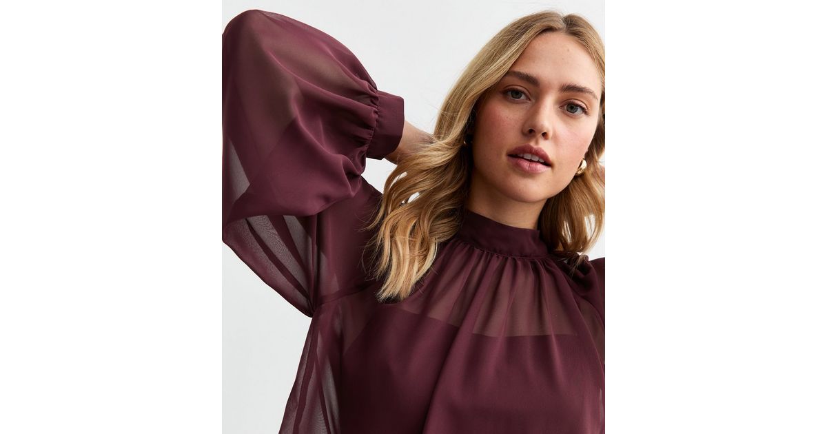 Elevated Chic Collared Blouse – Burgundy main image 1