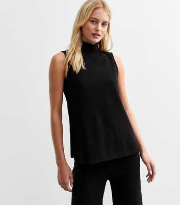 Tall Black High Neck Sleeveless Top