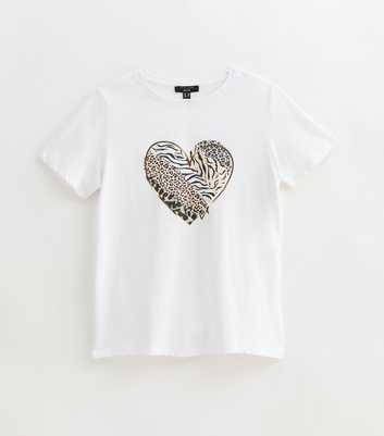 Petite White Heart Animal Print Cotton T-Shirt