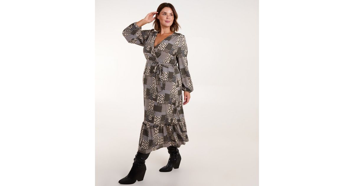 Blue Vanilla Wrap Front Midi Dress Blue Vanilla Curves Khaki Wrap