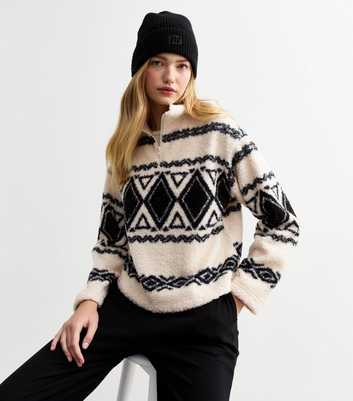 White Fair Isle Borg Sweatshirt