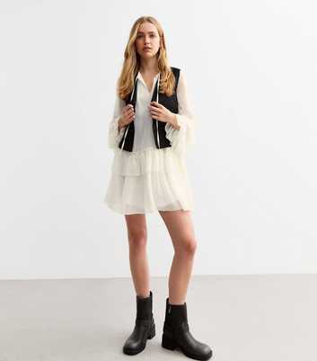 Off White Tiered Ruffled Chiffon Mini Dress