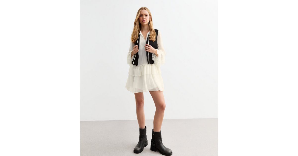 Off White Button Down Tiered Mini Dress main image 1