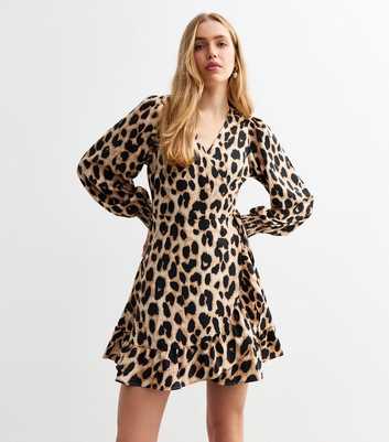 Brown Leopard Print Mini Wrap Dress