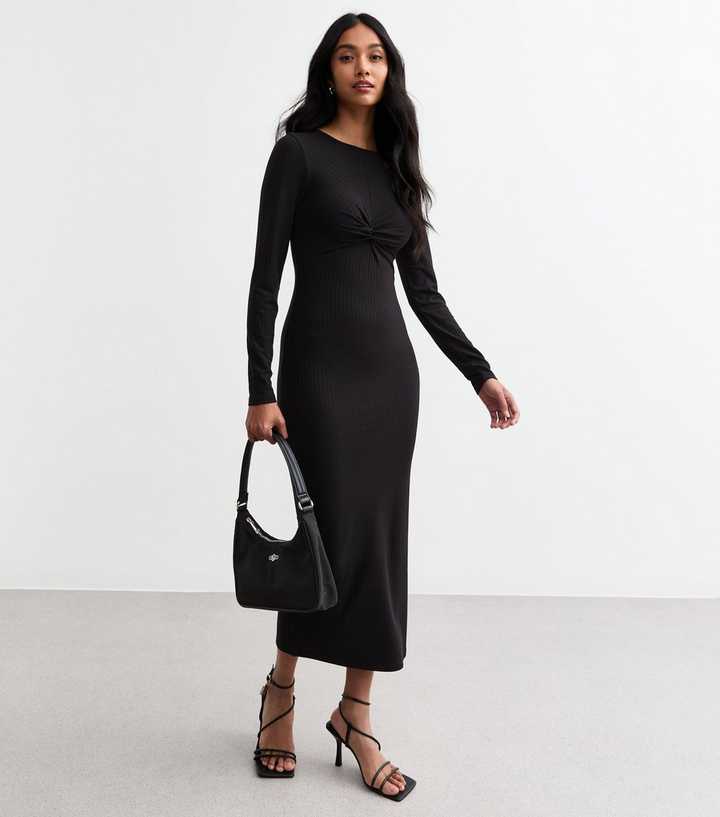 new look black ribbed dress Black Ribbed Midi Bodycon Dress