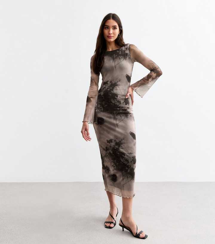 fitted lace wedding dress Women's The Way It Goes Lace Mesh Flare Sleeve Mini Dress in Rust