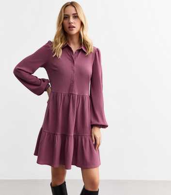 Plum Crinkle Smock Shirt Dress