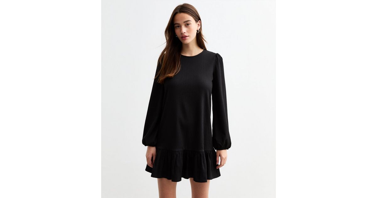 knee length dresses for ladies Black And Gold Polka Dot Long Sleeve Frill Hem Mini Dress – AX Paris US main image 1
