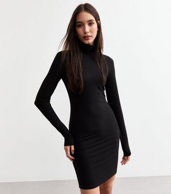 Black Jersey Roll Neck Mini Dress New Look