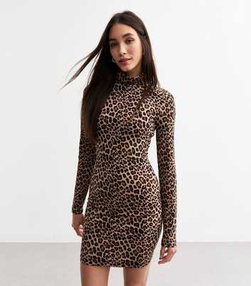 Brown Leopard Print Jersey Mini Dress