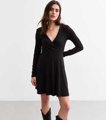 Black Wrap Style Jersey Mini Dress