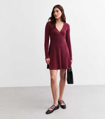 Burgundy Wrap Style Jersey Mini Dress