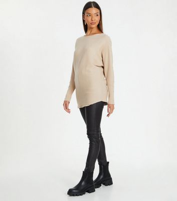 QUIZ Stone Ribbed Knit Batwing Jumper New Look