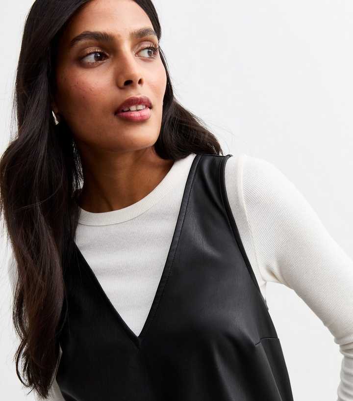 faux-leather pinafore dress Olive Faux Leather Pinafore Dress Hyacinth House Olive Faux Leather / M main image 0