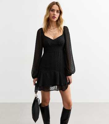 Black Bobble Stitched Chiffon Mini Dress