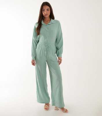 Blue Vanilla Mint Green Textured Shirt Trouser Set