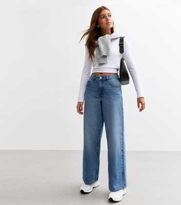 Girls Blue Mid Wash Wide Leg Jeans 