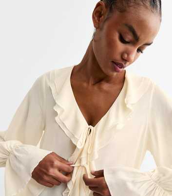 Tall Cream Ruffle Trimmed Tie Up Crepe Blouse