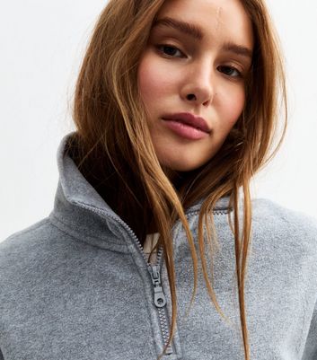 Grey Fleece Quarter Zip Sweatshirt New Look