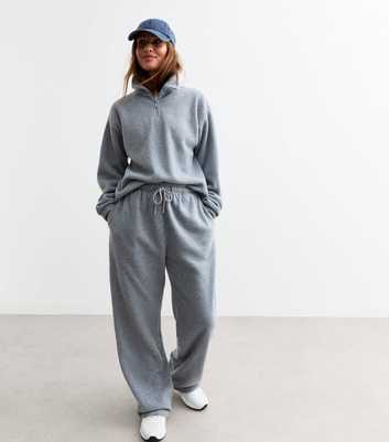 Grey Wide Leg Fleece Joggers