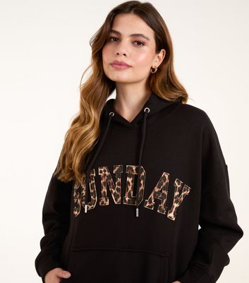 Black leopard print hoodie online