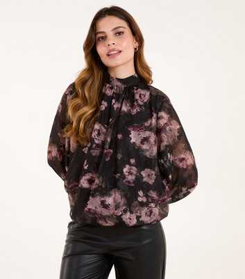 Blue Vanilla Black Floral High Neck Blouse