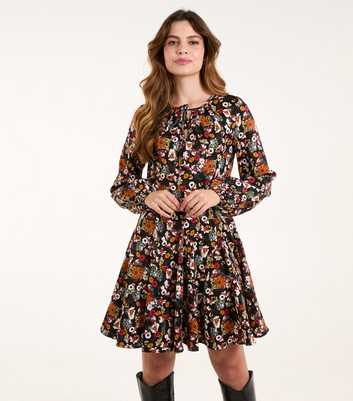 Blue Vanilla Black Floral Blouson Dress