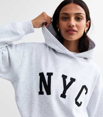 Pale Grey NYC Slogan Hoodie