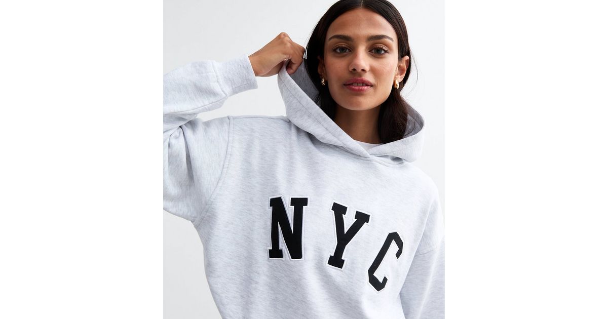 Pale Grey NYC Slogan Hoodie New Look