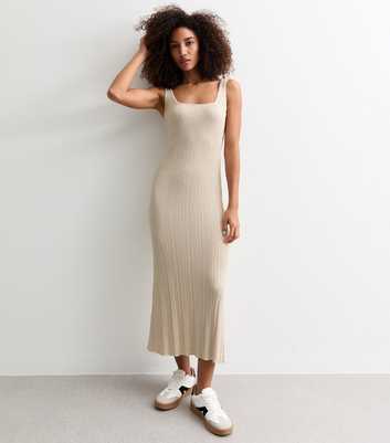 Cream Metallic Knit Sleeveless Maxi Dress