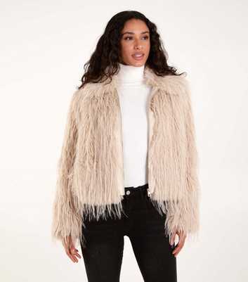 Blue Vanilla Cream Textured Fur Coat