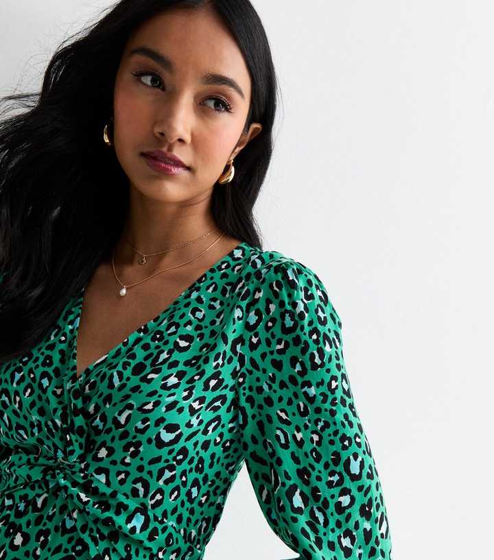 green emerald velvet dress Green Paulette Animal Print Cotton Dress | Made In Italy