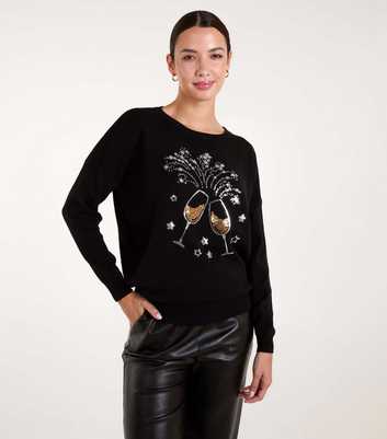 Blue Vanilla Black Sequin Fizzy Wine Jumper 