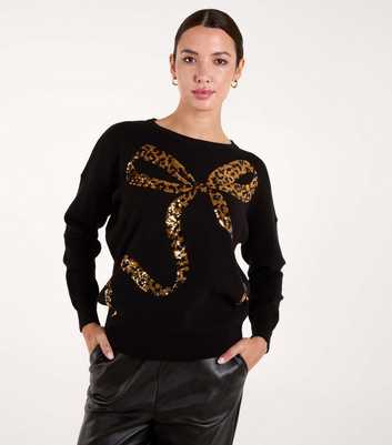 Blue Vanilla Black Sequin Leopard Bow Jumper