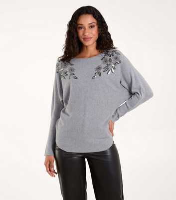 Blue Vanilla Grey Sequin Flower Jumper