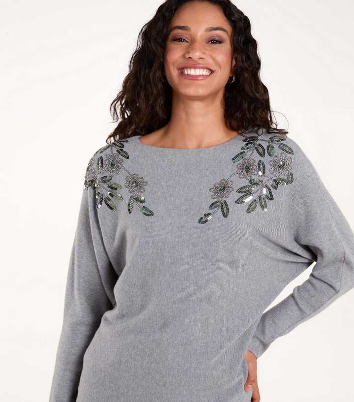 Blue Vanilla Grey Sequin Flower Jumper - Main Image