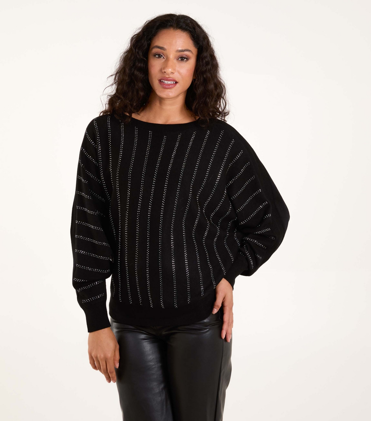 Women's Black Diamante Stripe Jumper Blue Vanilla New Look