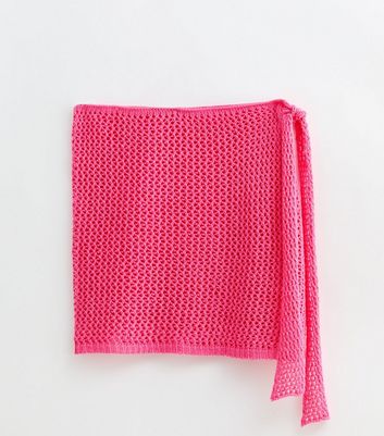 Bright Pink Crochet Tie Side Sarong New Look