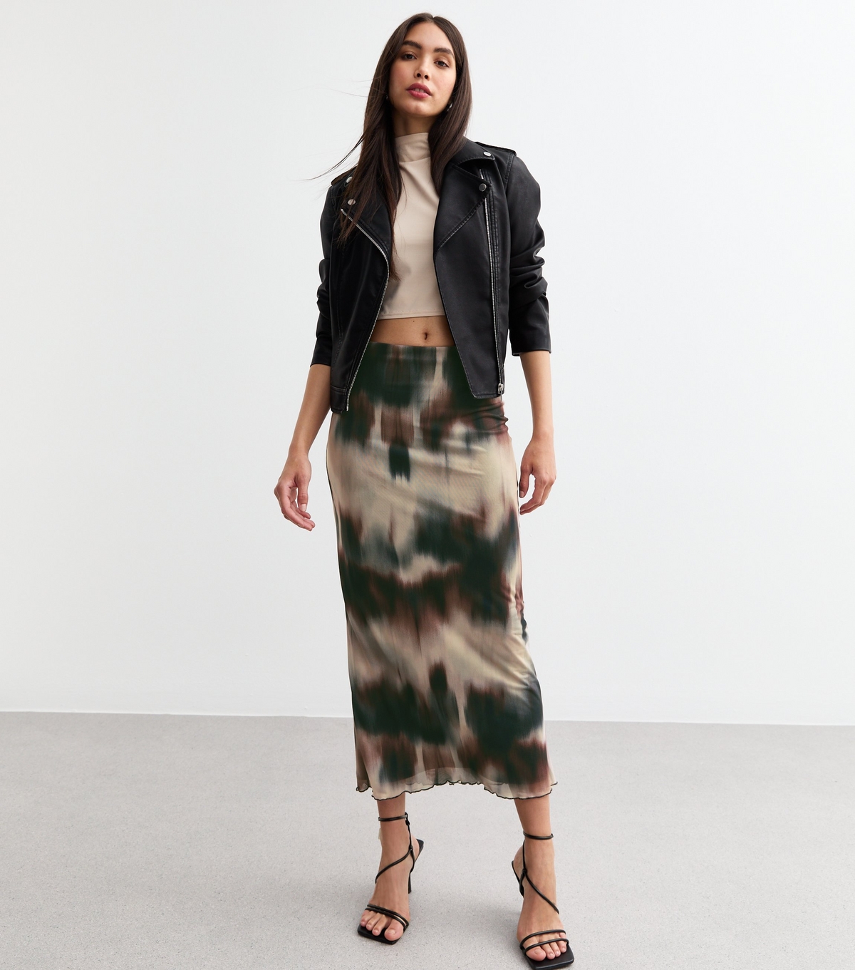 Women's Black Abstract Print Mesh Midi Skirt New Look