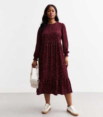 Curves Burgundy Jersey Printed Midi Dress