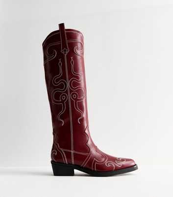 Public Desire Serpentine Burgundy Knee High Cowboy Boots