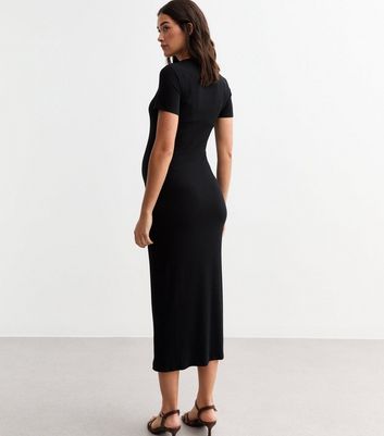 Maternity Black Short Sleeved Ribbed Jersey Midi Dress New Look